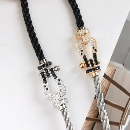 [Glitter Jewelry]FORCE LARGE HORSESHOE BLACK WHITE DIAMOND BRACELET SILVER