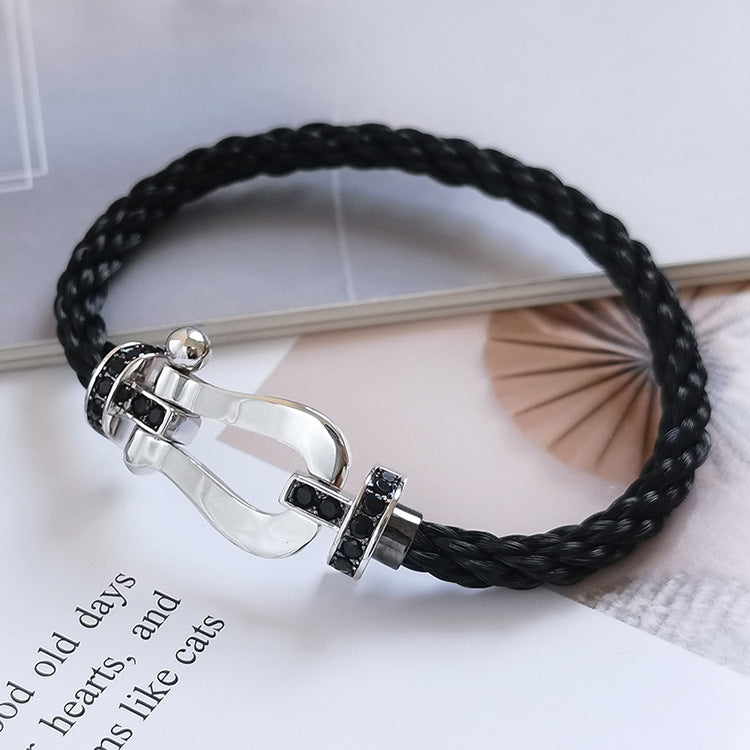 [Glitter Jewelry]FORCE LARGE HORSESHOE BLACK DIAMOND BRACELET SILVER