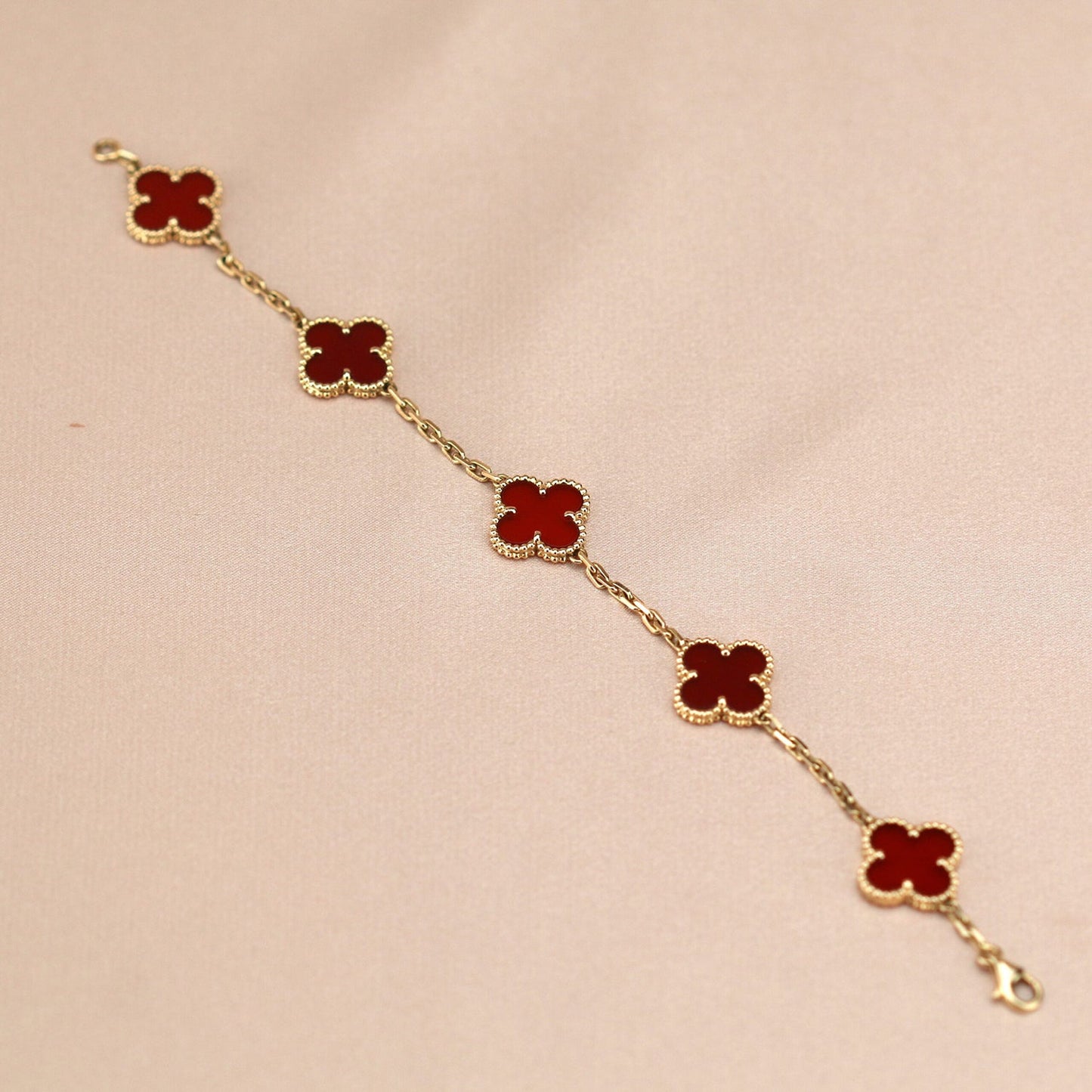 [Glitter Jewelry]CLOVER 5 MOTIFS RED AGATE  BRACELET