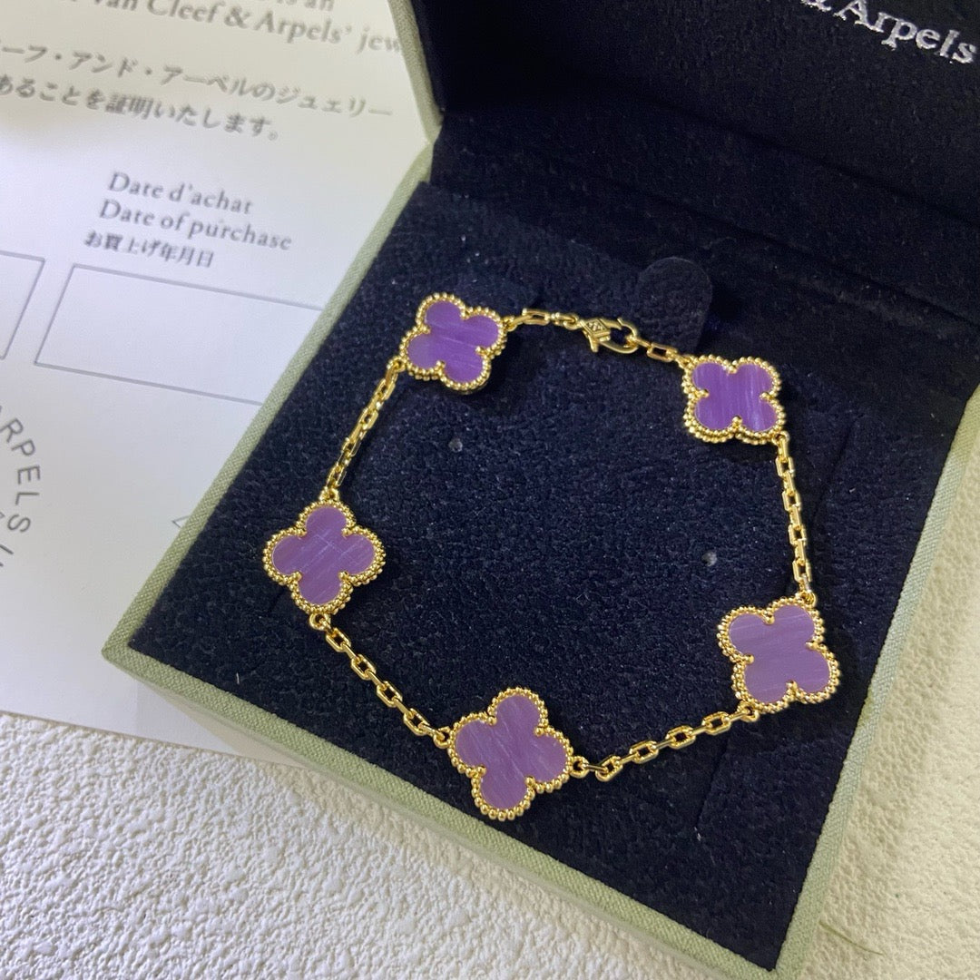 [Glitter Jewelry]CLOVER  5 MOTIFS  PURPLE VIOLET BRACELET