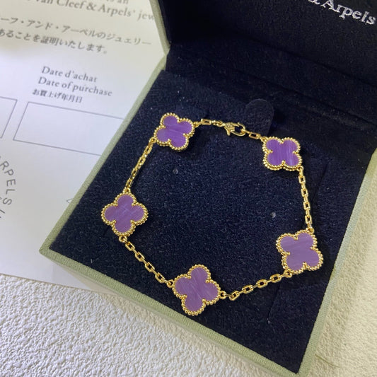 [Glitter Jewelry]CLOVER  5 MOTIFS  PURPLE VIOLET BRACELET