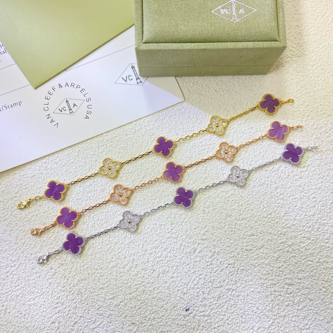 [Glitter Jewelry]CLOVER  5 MOTIFS  PURPLE VIOLET DIAMOND BRACELET