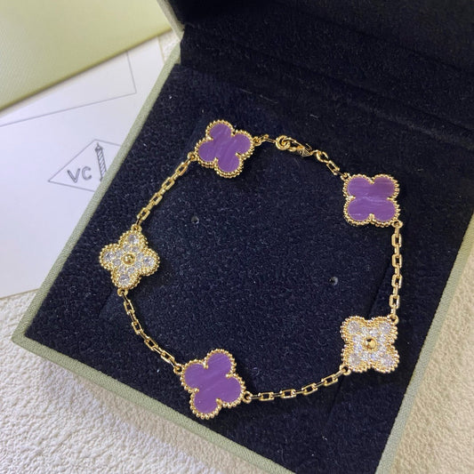 [Glitter Jewelry]CLOVER  5 MOTIFS  PURPLE VIOLET DIAMOND BRACELET