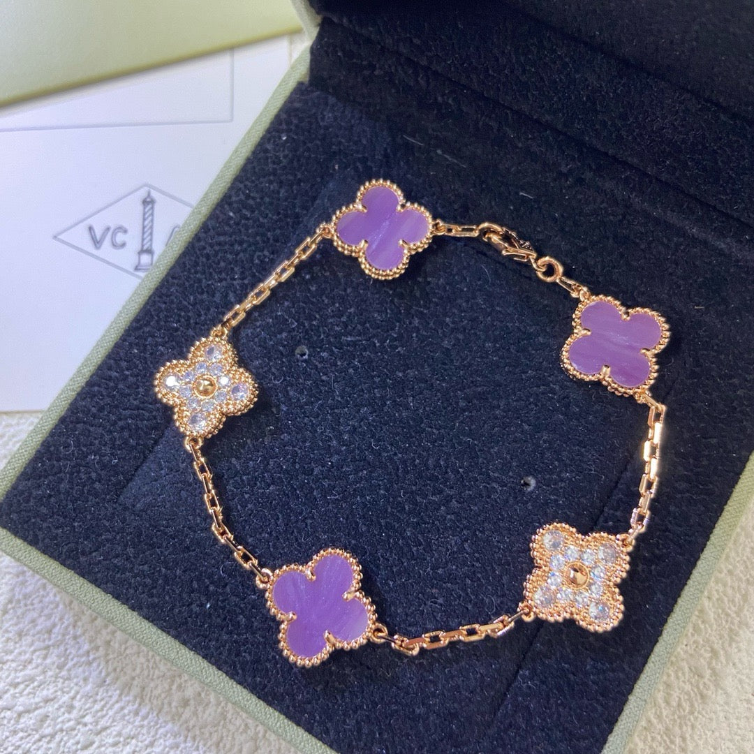 [Glitter Jewelry]CLOVER  5 MOTIFS  PURPLE VIOLET DIAMOND BRACELET