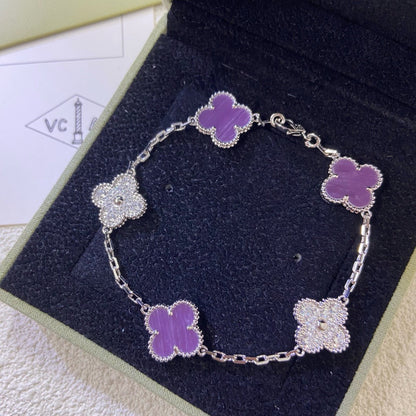 [Glitter Jewelry]CLOVER  5 MOTIFS  PURPLE VIOLET DIAMOND BRACELET