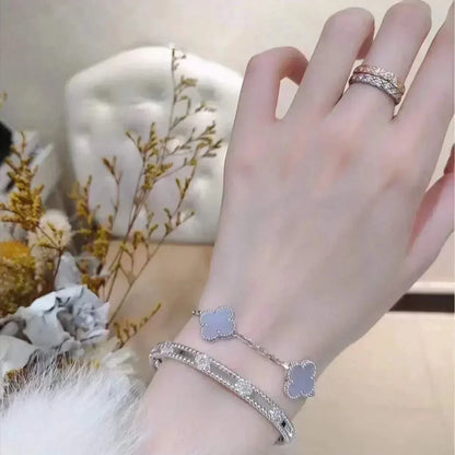 [Glitter Jewelry]CLOVER  5 MOTIF PURPLE CHALCEDONY BRACELET SILVER