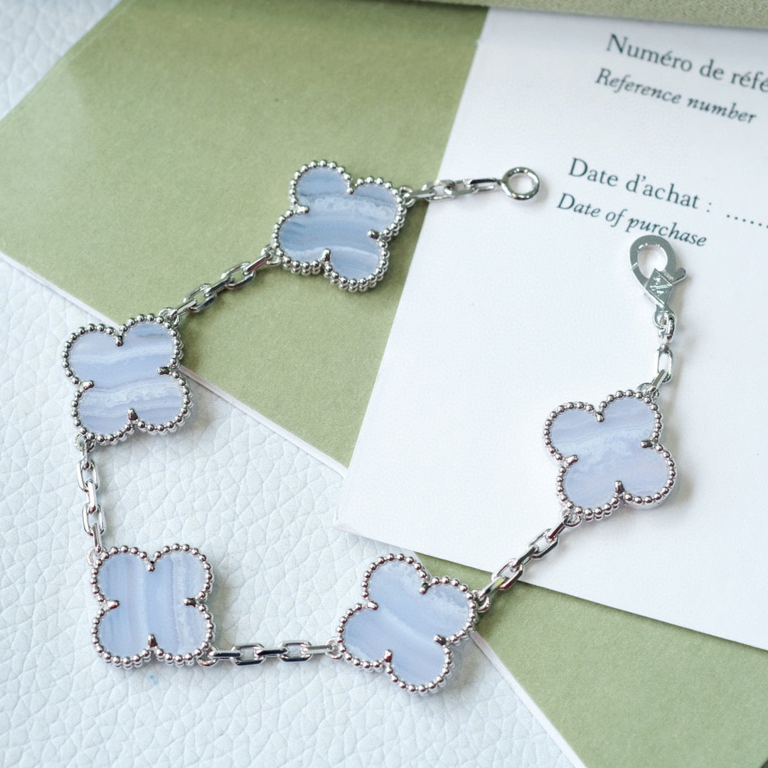 [Glitter Jewelry]CLOVER  5 MOTIF PURPLE CHALCEDONY BRACELET SILVER