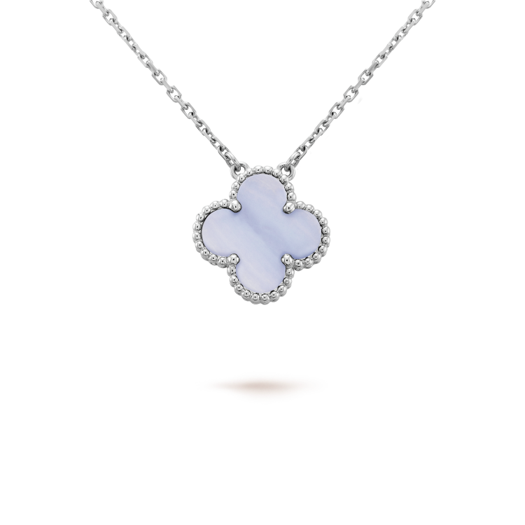 [Glitter Jewelry]CLOVER 15MM BLUE CHALCEDONY NECKLACE SILVER