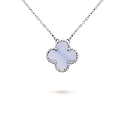 [Glitter Jewelry]CLOVER 15MM BLUE CHALCEDONY NECKLACE SILVER