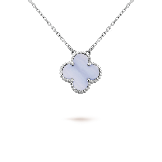 [Glitter Jewelry]CLOVER 15MM BLUE CHALCEDONY NECKLACE SILVER