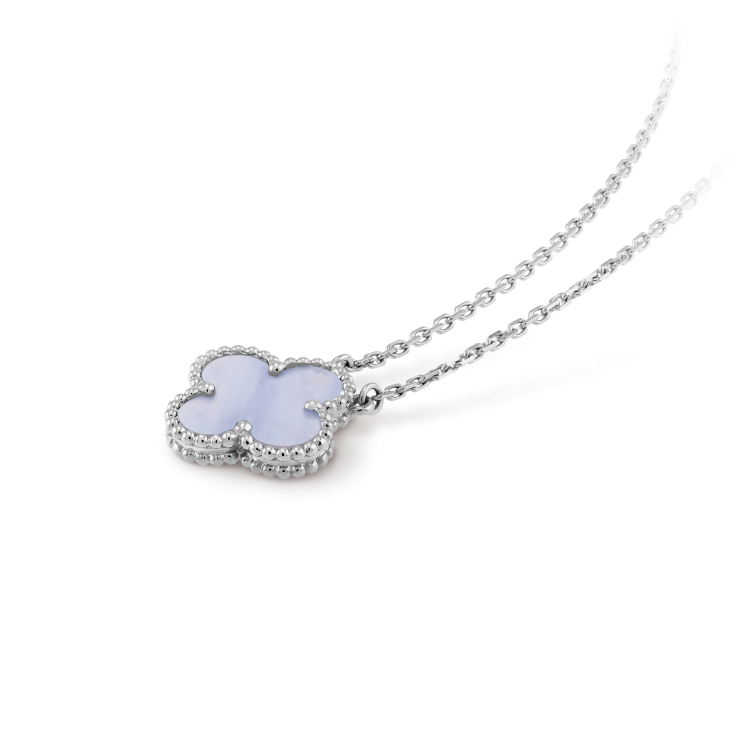 [Glitter Jewelry]CLOVER 15MM BLUE CHALCEDONY NECKLACE SILVER