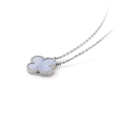 [Glitter Jewelry]CLOVER 15MM BLUE CHALCEDONY NECKLACE SILVER