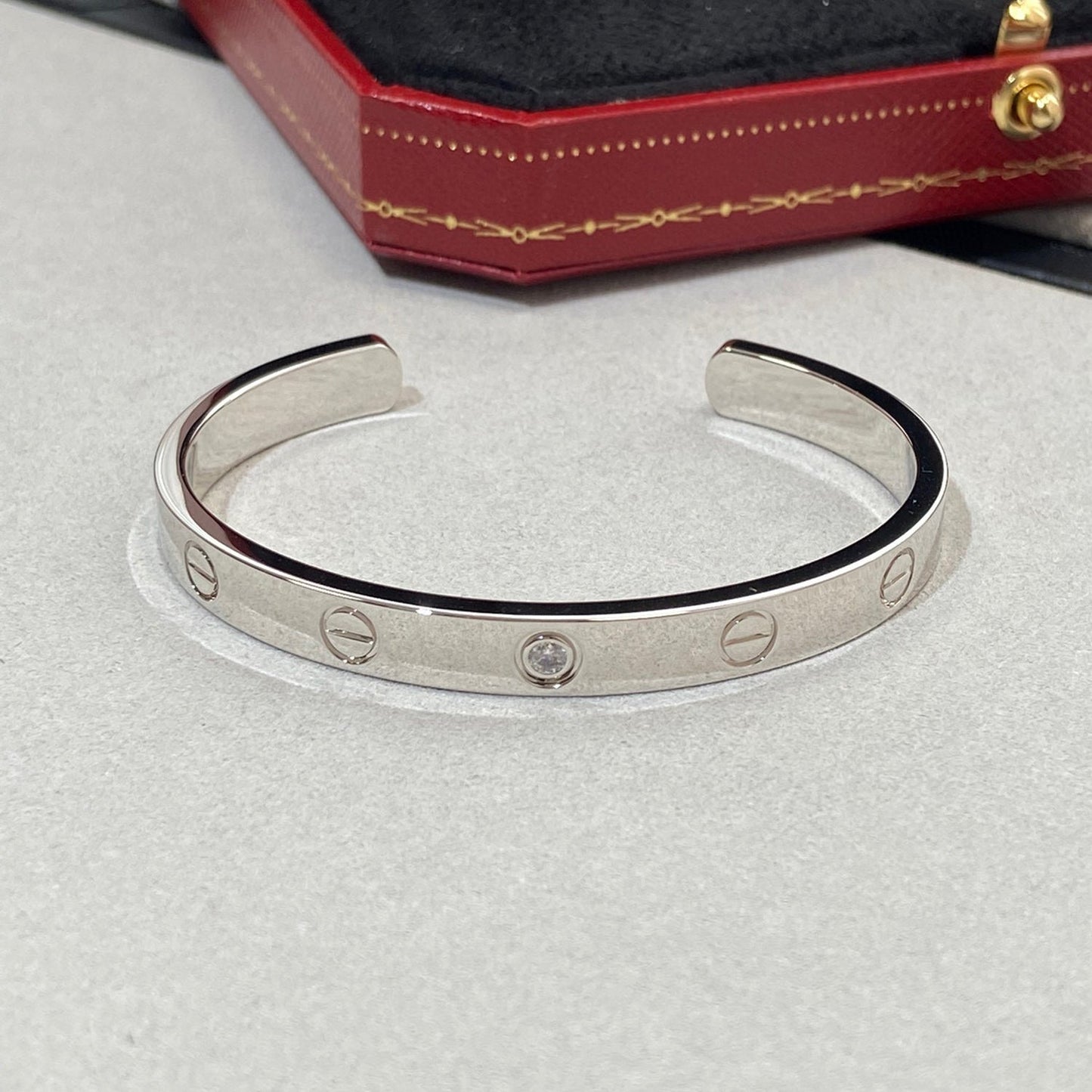 [Glitter Jewelry]LOVE BRACELET 6.1MM 1 DIAMOND OPEN CUFF
