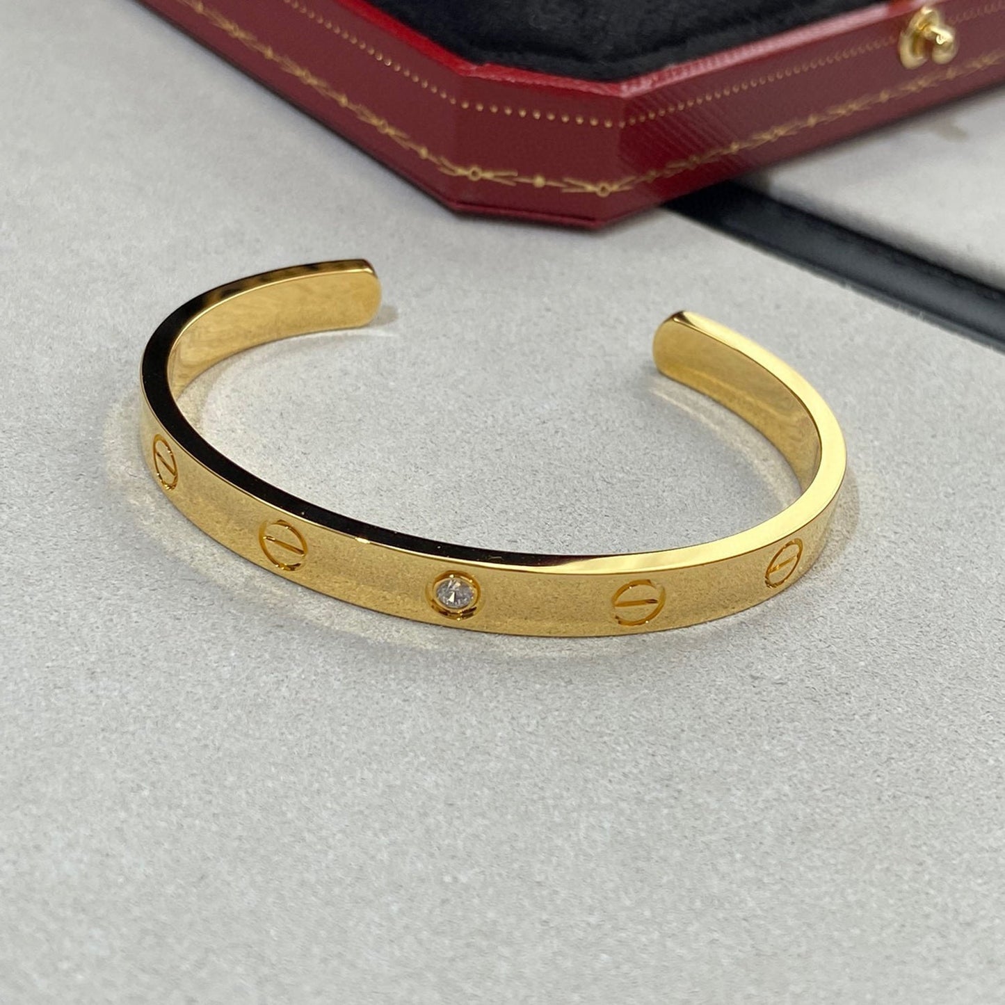 [Glitter Jewelry]LOVE BRACELET 6.1MM 1 DIAMOND OPEN CUFF