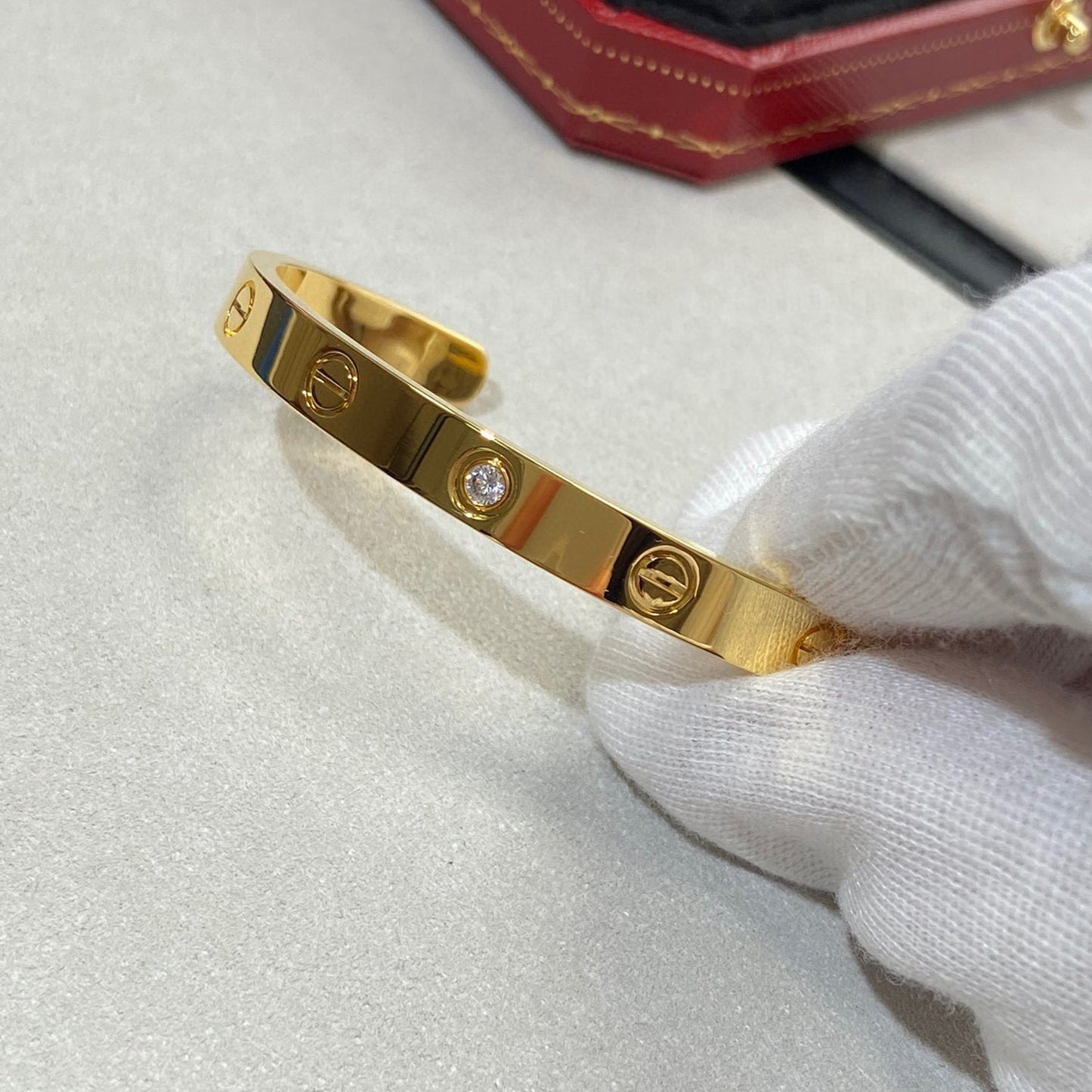 [Glitter Jewelry]LOVE BRACELET 6.1MM 1 DIAMOND OPEN CUFF