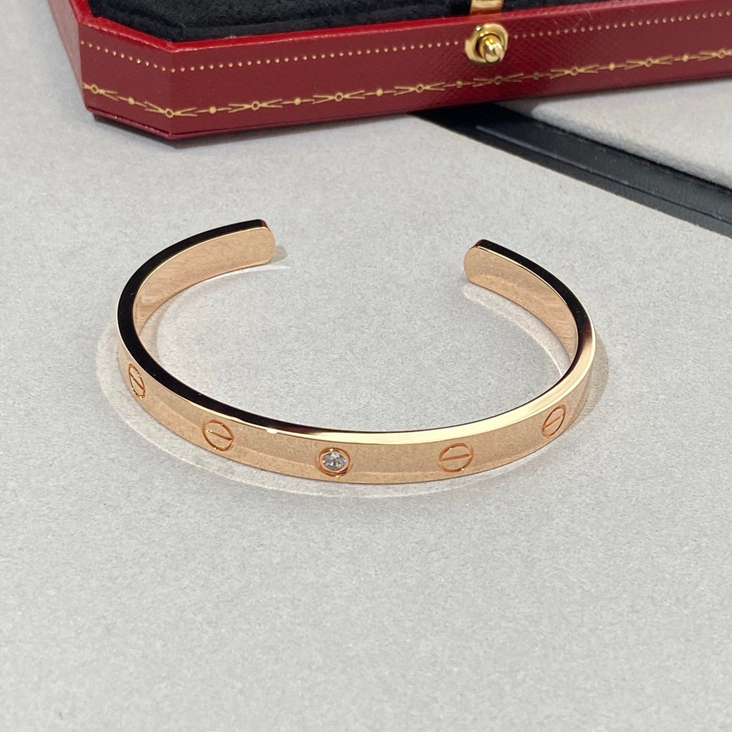 [Glitter Jewelry]LOVE BRACELET 6.1MM 1 DIAMOND OPEN CUFF