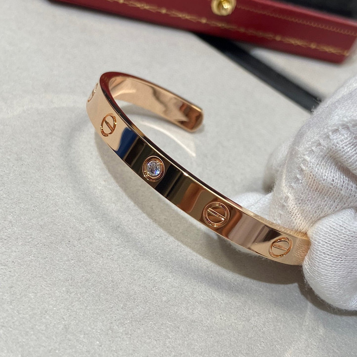 [Glitter Jewelry]LOVE BRACELET 6.1MM 1 DIAMOND OPEN CUFF