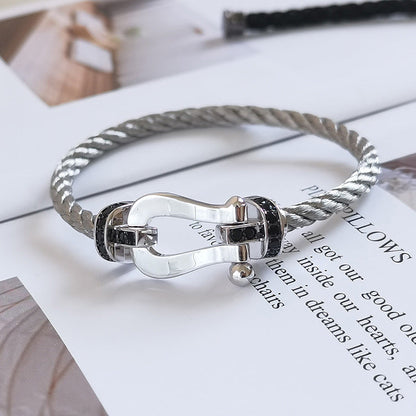 [Glitter Jewelry]FORCE LARGE HORSESHOE BLACK DIAMOND BRACELET SILVER
