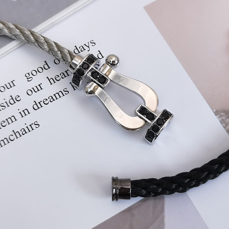 [Glitter Jewelry]FORCE LARGE HORSESHOE BLACK DIAMOND BRACELET SILVER