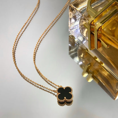 [Glitter Jewelry]CLOVER 15MM BLACK ONYX SINGLE FLOWER NECKLACE