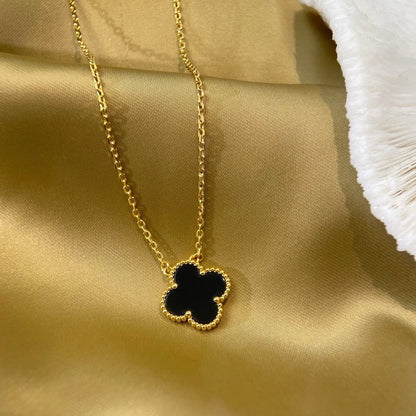 [Glitter Jewelry]CLOVER 15MM BLACK ONYX SINGLE FLOWER NECKLACE