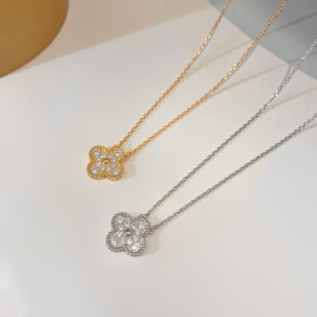 [Glitter Jewelry]CLOVER 15MM DIAMOND SINGLE FLOWER NECKLACE