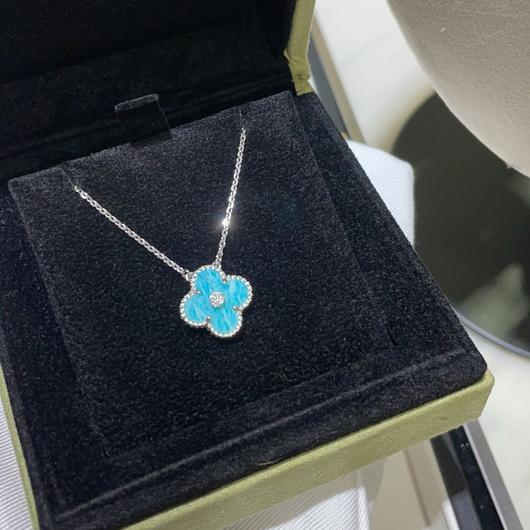 [Glitter Jewelry]CLOVER 15MM DIAMOND SVRES PORCELAIN  NECKLACE SILVER