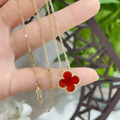 [Glitter Jewelry]CLOVER 15MM CARNELIAN SINGLE FLOWER NECKLACE
