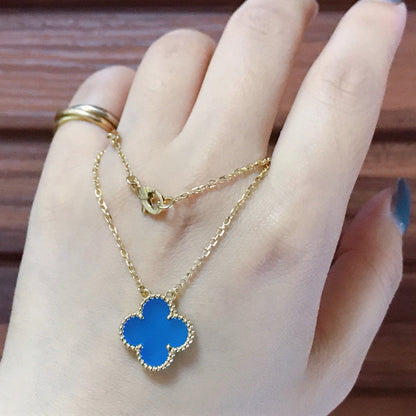 [Glitter Jewelry]CLOVER 15MM BLUE AGATE NECKLACE
