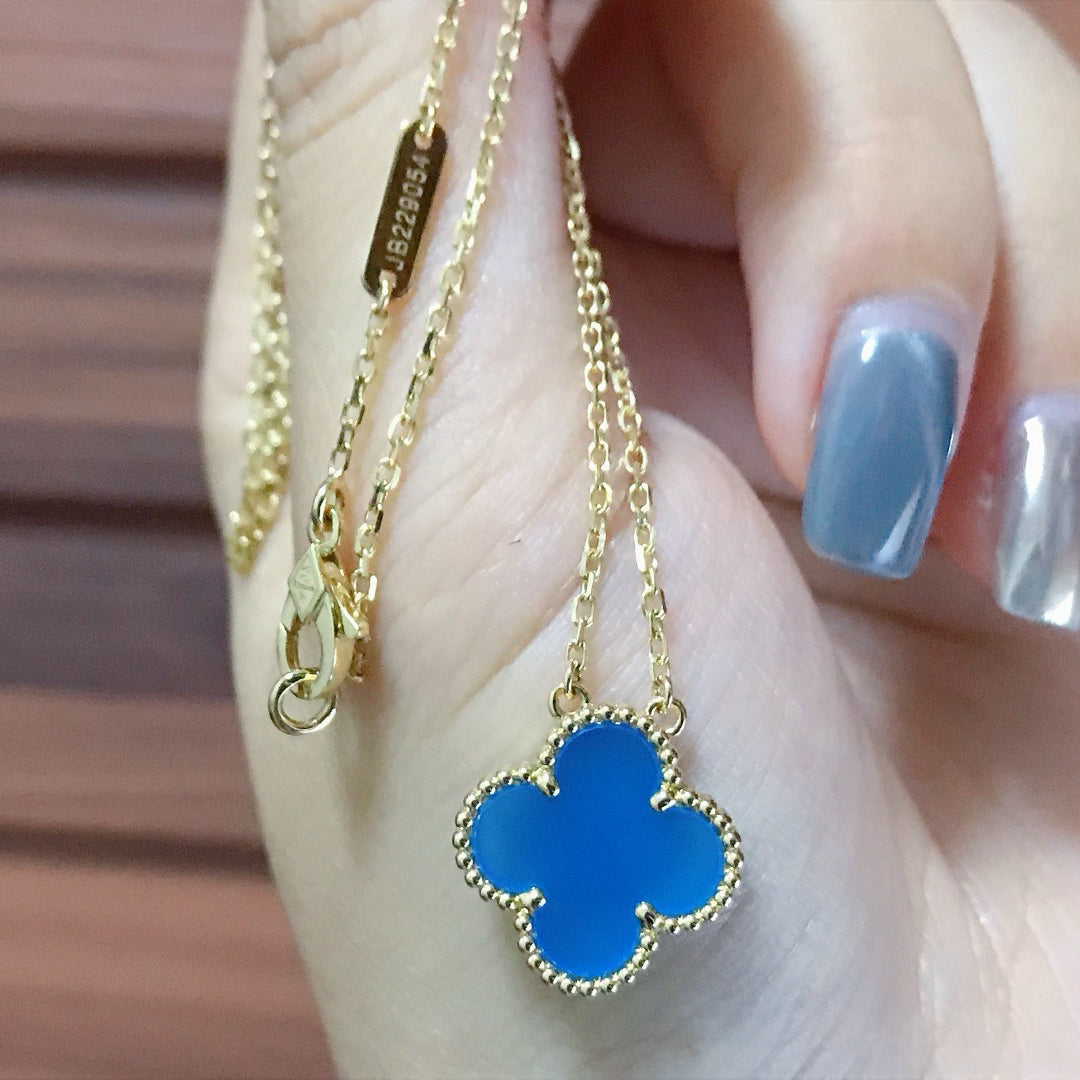 [Glitter Jewelry]CLOVER 15MM BLUE AGATE NECKLACE