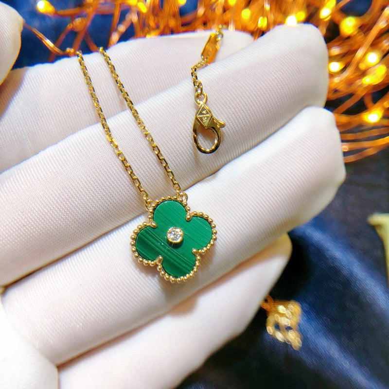 [Glitter Jewelry]CLOVER 15MM DIAMOND TURQUOISE NECKLACE