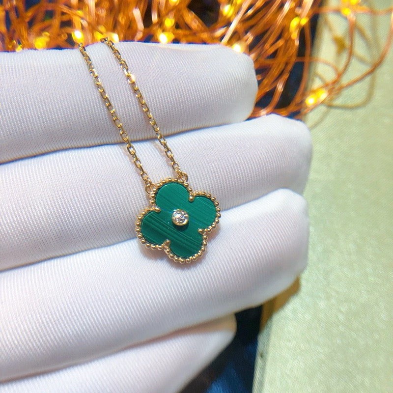 [Glitter Jewelry]CLOVER 15MM DIAMOND TURQUOISE NECKLACE