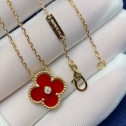 [Glitter Jewelry]CLOVER 15MM DIAMOND CARNELIAN NECKLACE