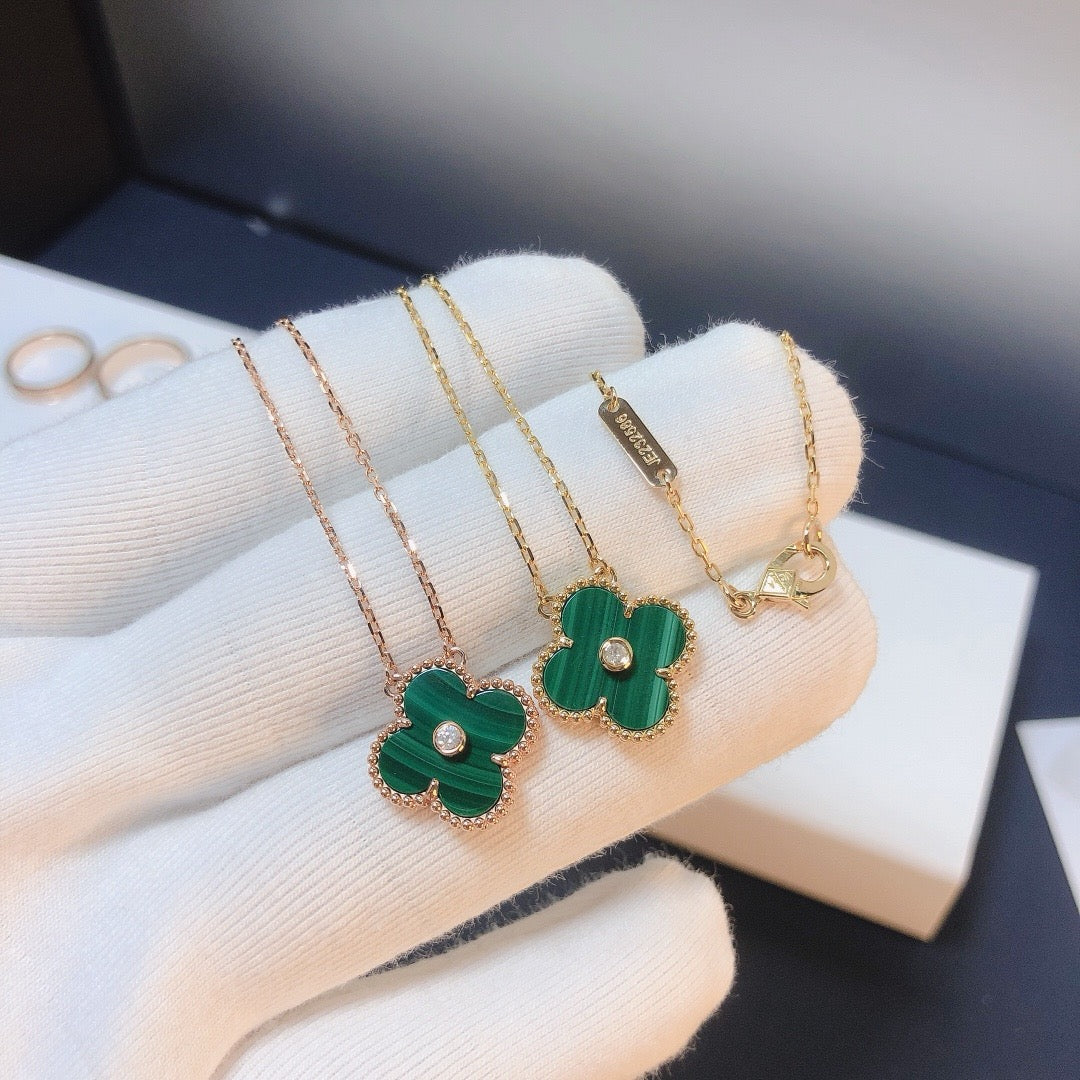 [Glitter Jewelry]CLOVER 15MM DIAMOND TURQUOISE NECKLACE