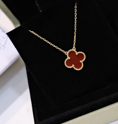 [Glitter Jewelry]CLOVER 15MM CARNELIAN SINGLE FLOWER NECKLACE