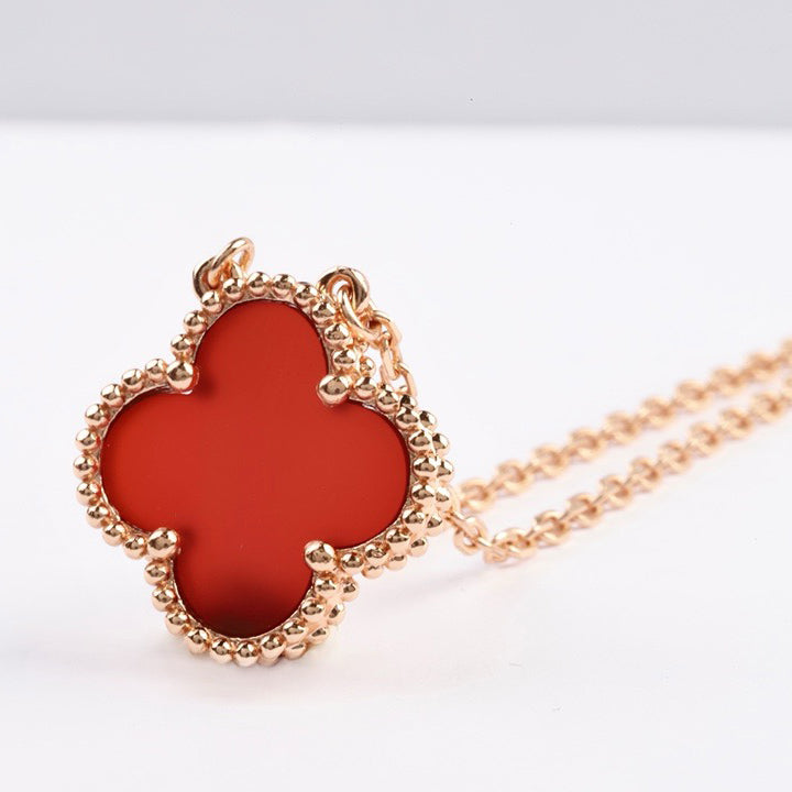 [Glitter Jewelry]CLOVER 15MM CARNELIAN SINGLE FLOWER NECKLACE