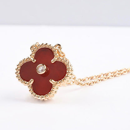 [Glitter Jewelry]CLOVER 15MM DIAMOND CARNELIAN NECKLACE