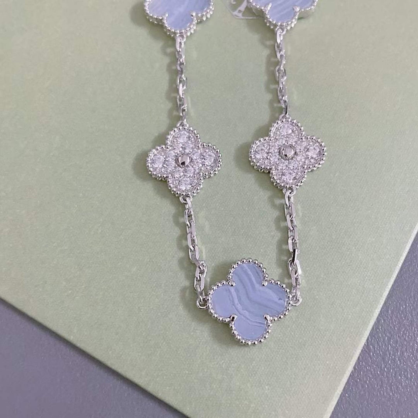 [Glitter Jewelry]CLOVER  5 MOTIF DIAMOND PURPLE CHALCEDONY BRACELET SILVER