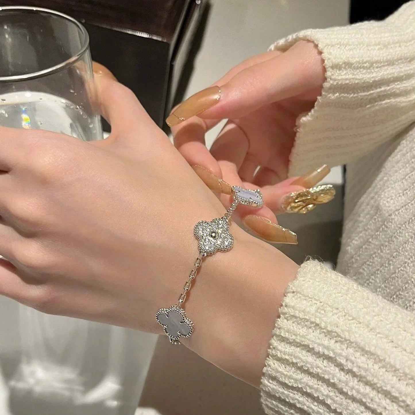 [Glitter Jewelry]CLOVER  5 MOTIF DIAMOND PURPLE CHALCEDONY BRACELET SILVER