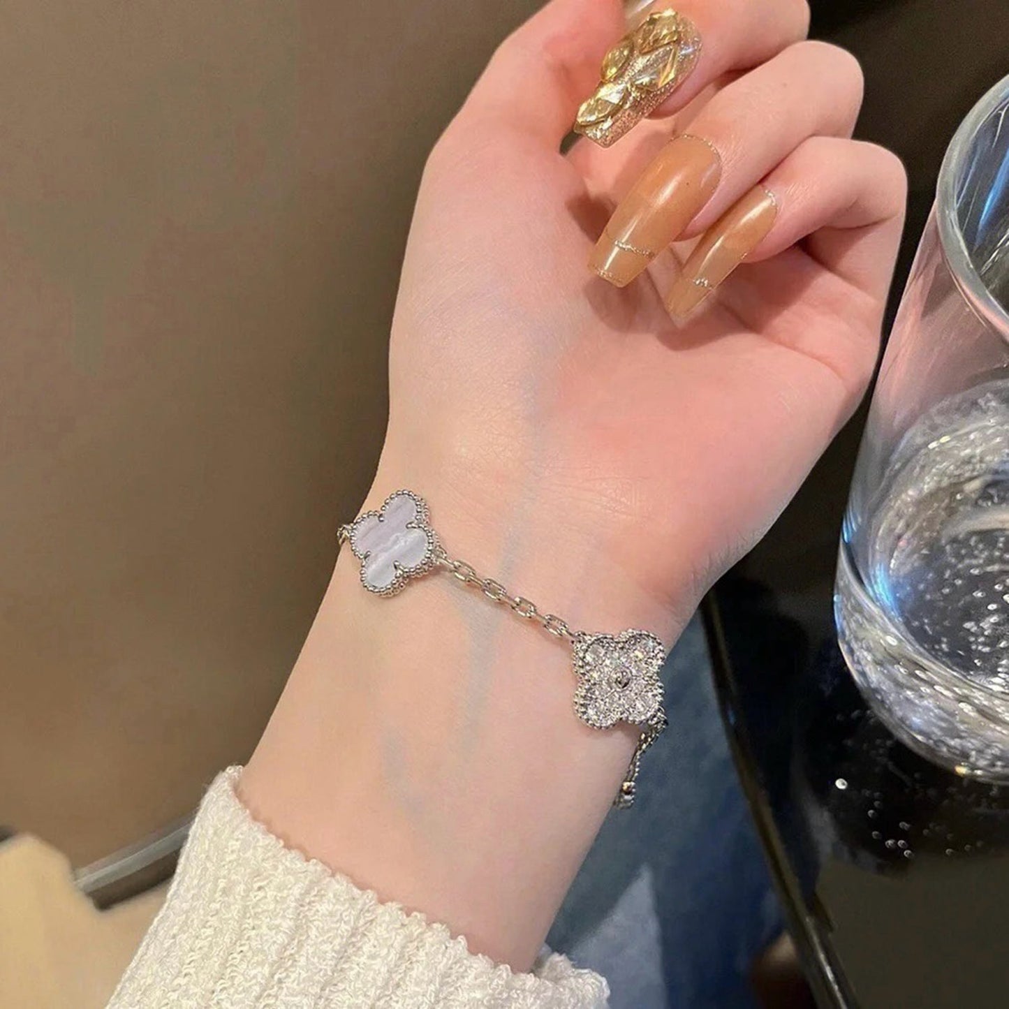 [Glitter Jewelry]CLOVER  5 MOTIF DIAMOND PURPLE CHALCEDONY BRACELET SILVER