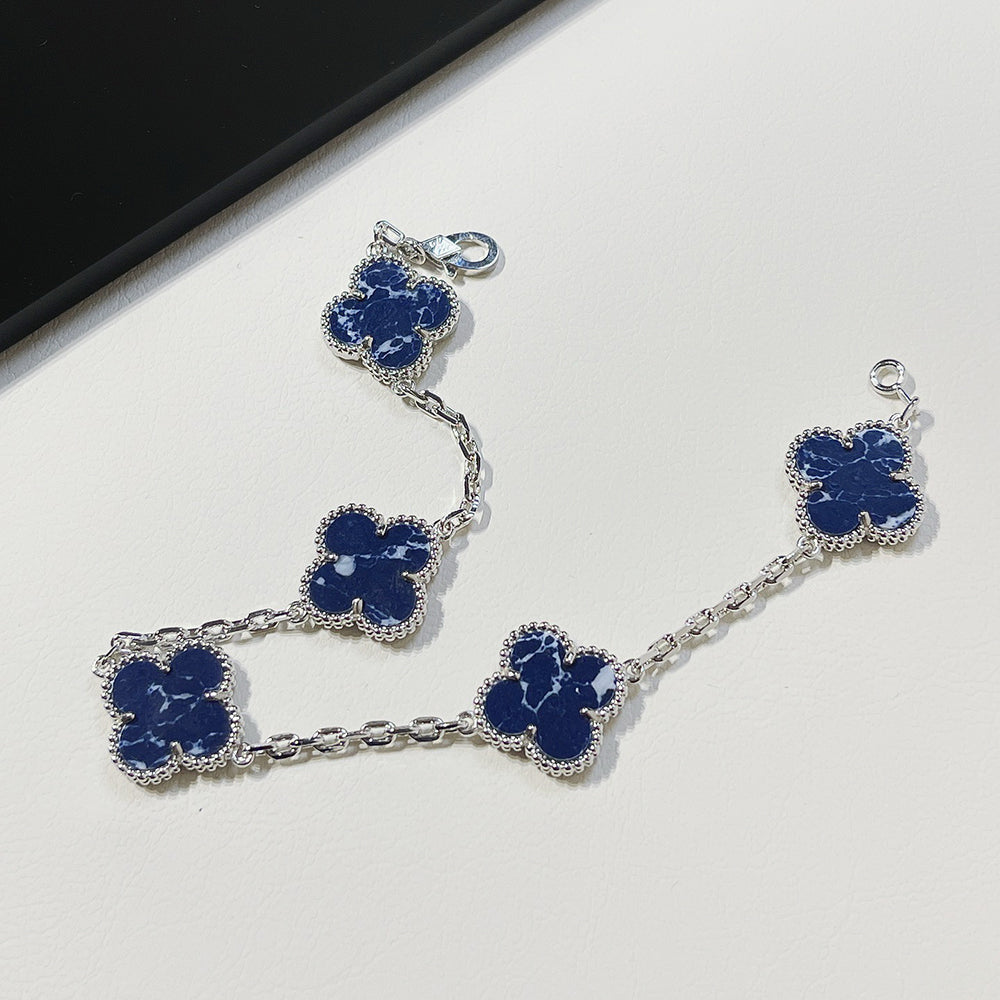 [Glitter Jewelry]CLOVER 5 MOTIF PIETERSITE SILVER BRACELET