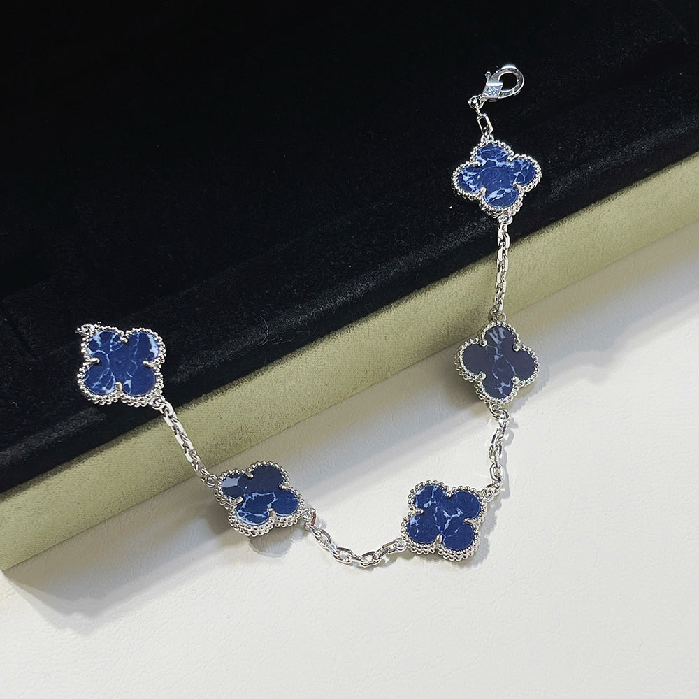 [Glitter Jewelry]CLOVER 5 MOTIF PIETERSITE SILVER BRACELET