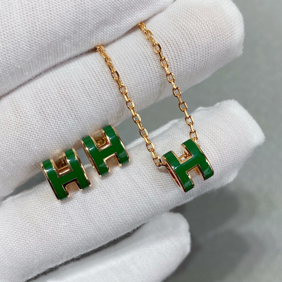 [Glitter Jewelry]POP H GREEN NECKLACE SILVER AND GOLD