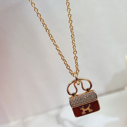 [Glitter Jewelry]CONSTANCE RED PEDANT PINK GOLD NECKLACE