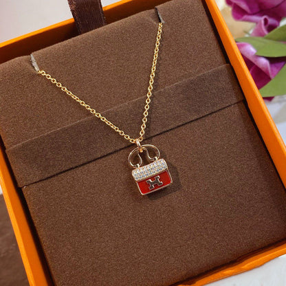 [Glitter Jewelry]CONSTANCE RED PEDANT PINK GOLD NECKLACE