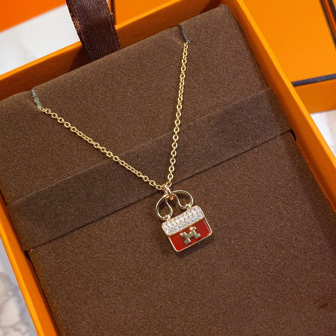 [Glitter Jewelry]CONSTANCE RED PEDANT PINK GOLD NECKLACE