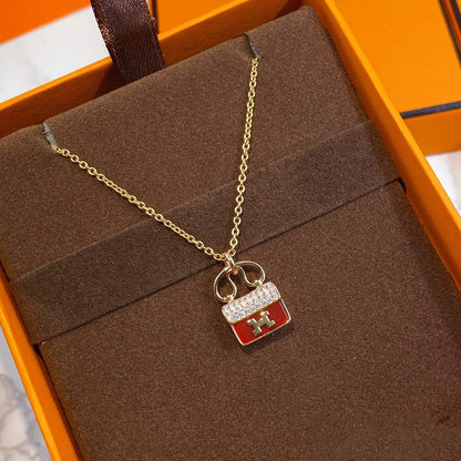 [Glitter Jewelry]CONSTANCE RED PEDANT PINK GOLD NECKLACE