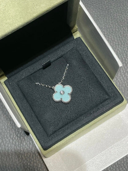 [Glitter Jewelry]CLOVER 1 DIAMOND LIGHT BLUE SILVER NECKLACE