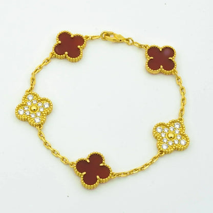 [Glitter Jewelry]CLOVER 5 MOTIFS CARNELIAN DIAMOND BRACELET