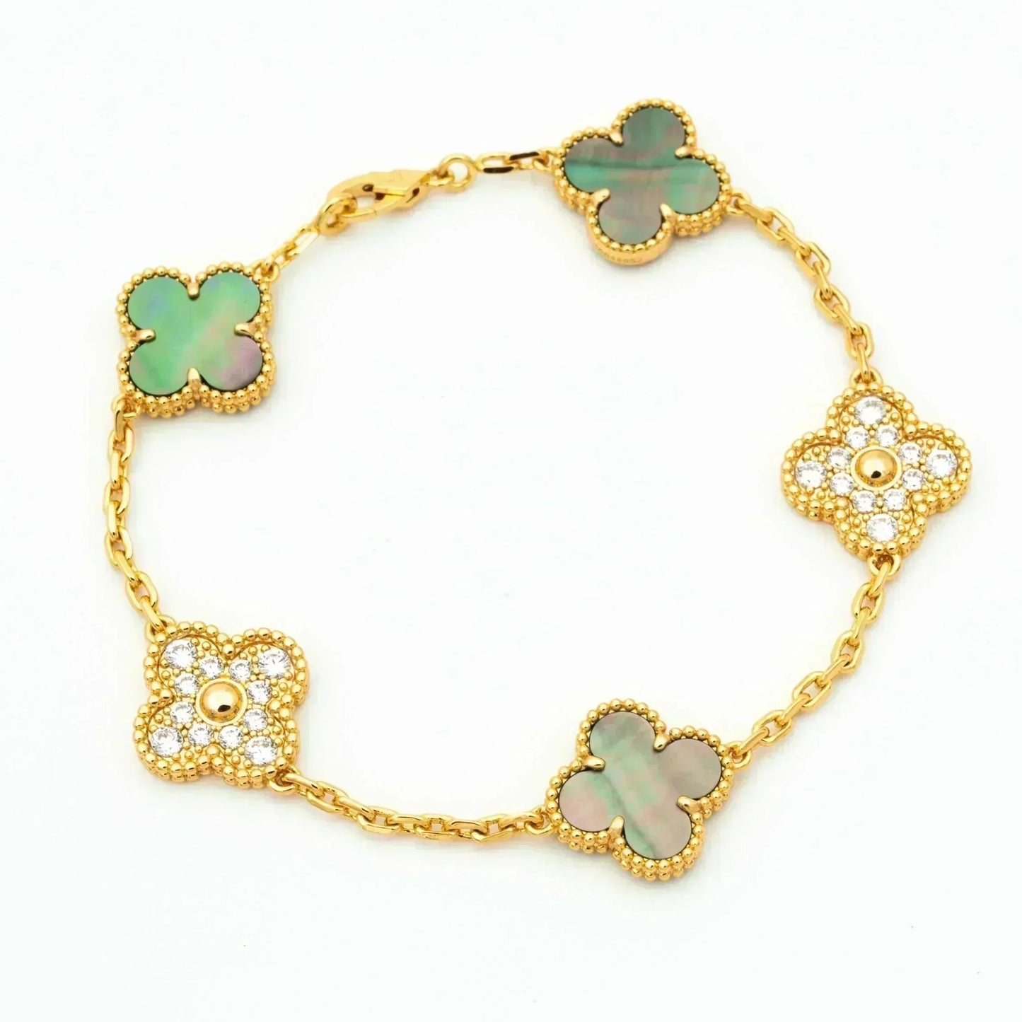 [Glitter Jewelry]CLOVER 5 MOTIF GRAY MOP DIAMOND BRACELET